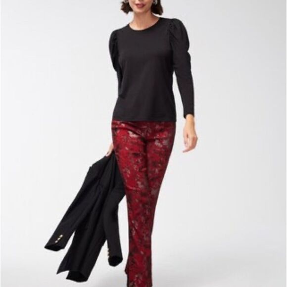 CHICOS Touch Of Cool Ruched Long Sleeve Top RED Sz 1 NWT in‎ packaging - Picture 2 of 7